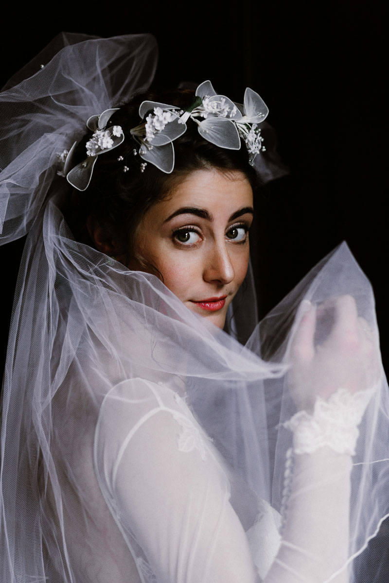 Dark Moody Bridal Portrait vintage veil